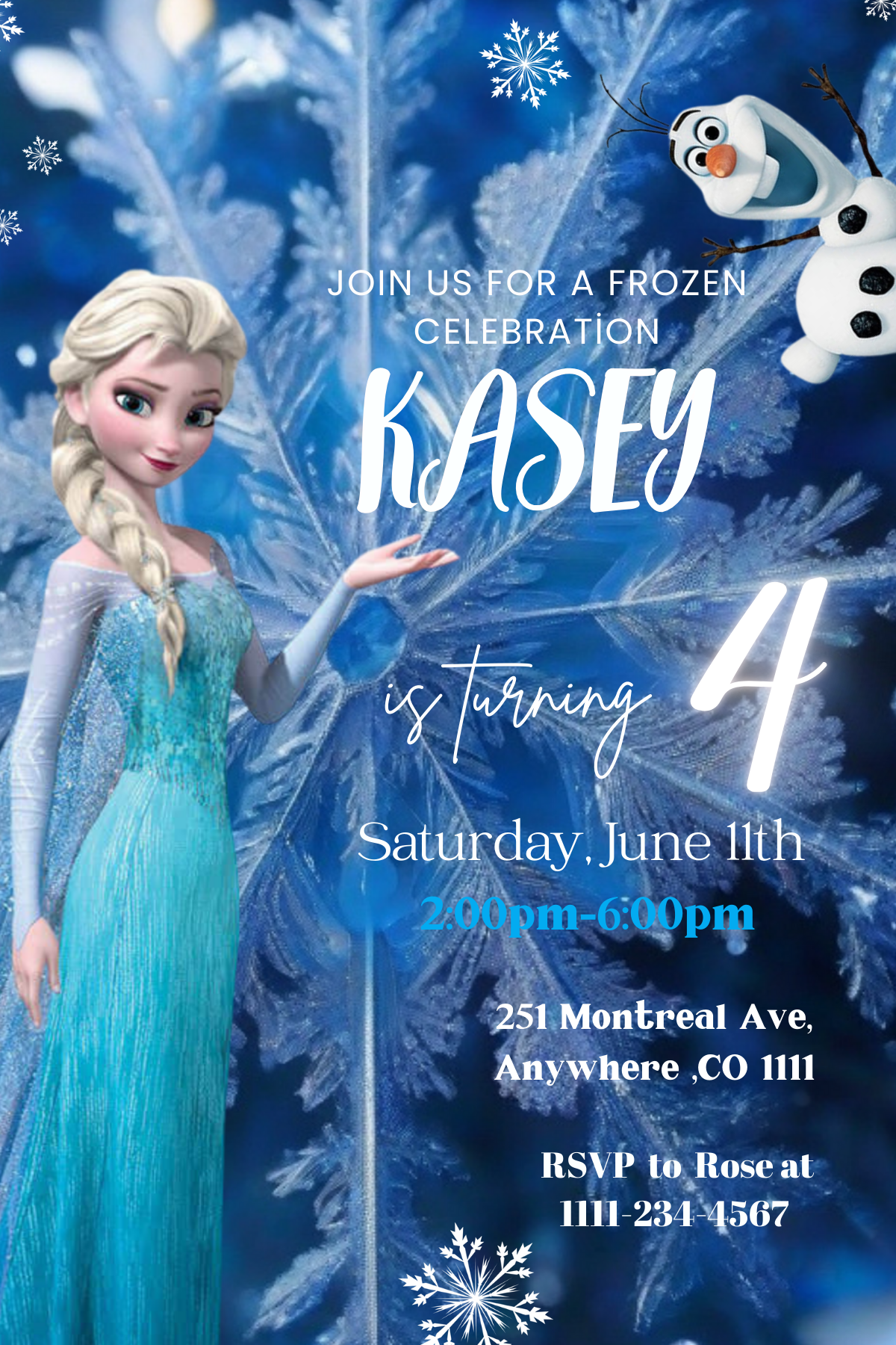 Personalised Frozen Theme Birthday Party Invitation A6
