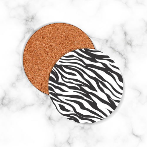 4 x Zebra Print Round Coasters - LB Prints