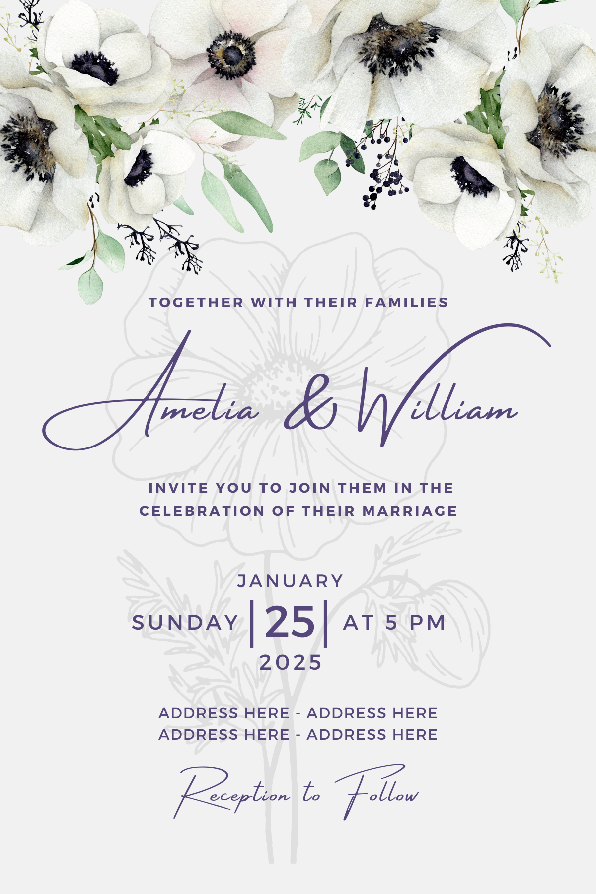 Personalised Floral Wedding Invitation A6
