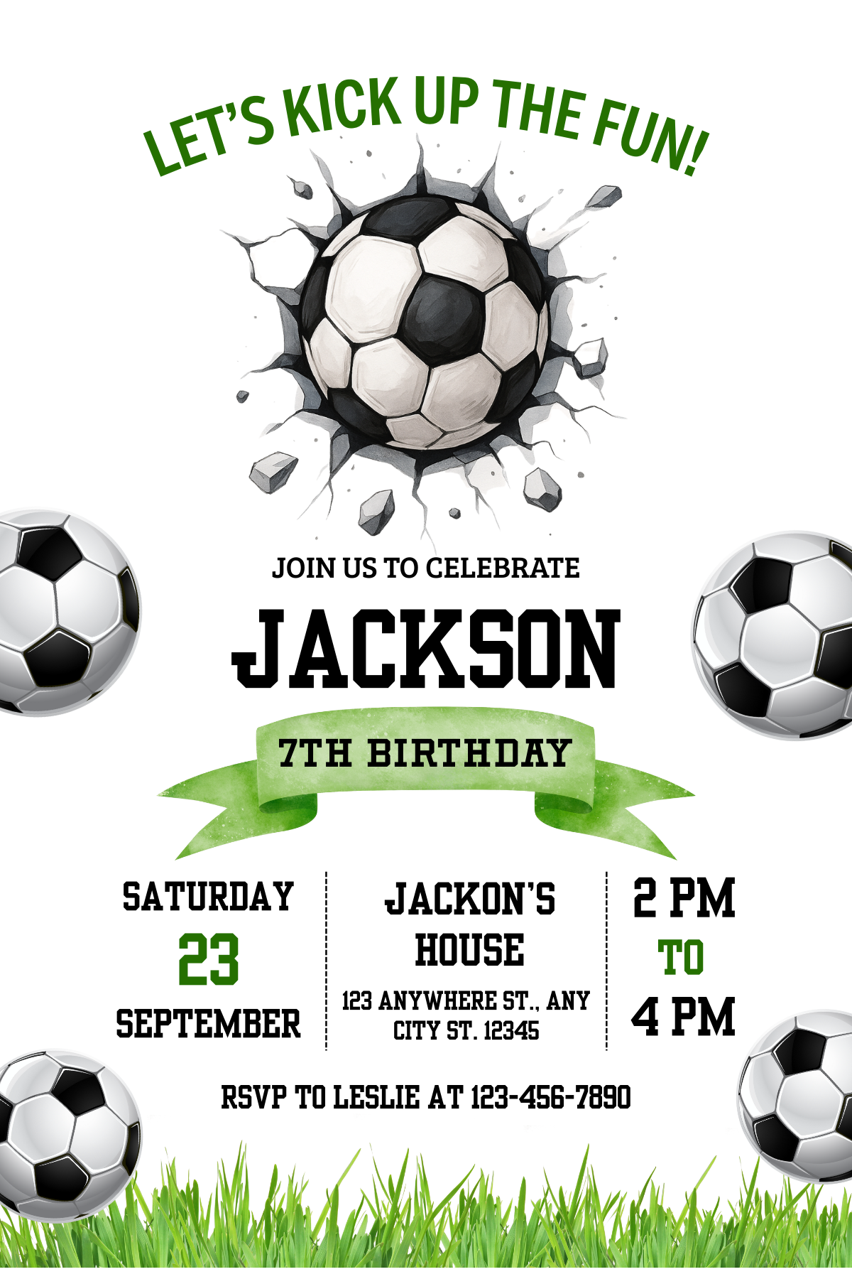 Personalised Football Theme Birthday Party Invitation A6