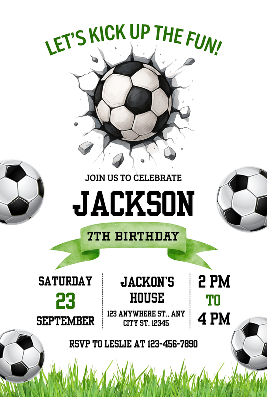 Personalised Football Theme Birthday Party Invitation A6