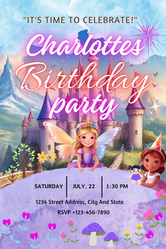 Personalised Princess Fairy Theme Birthday Party Invitation A6