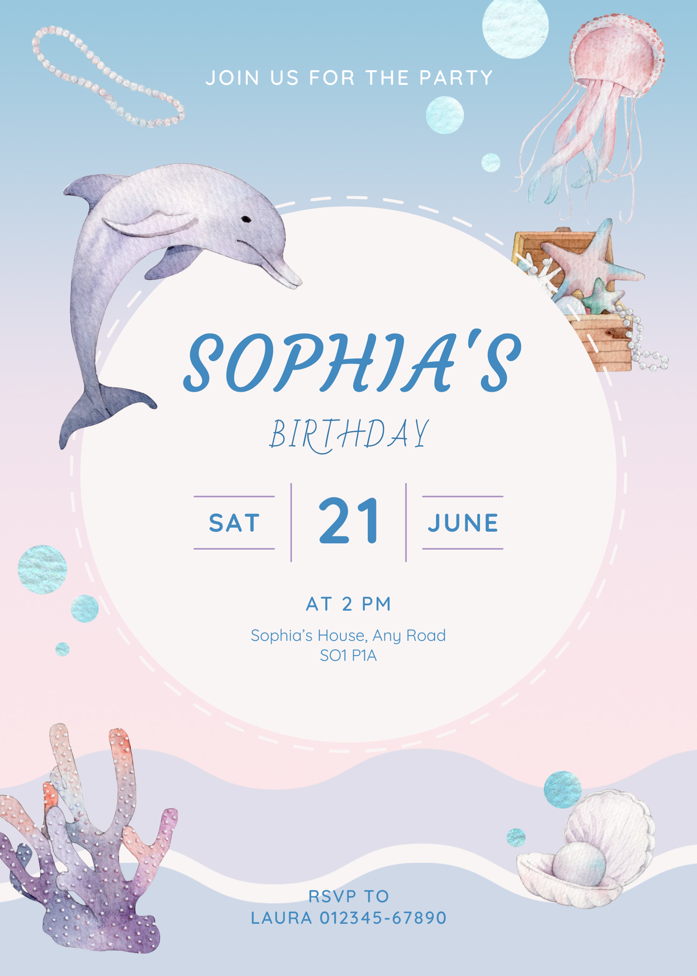 Personalised Sea Theme Birthday Party Invitation A6 - LB Prints
