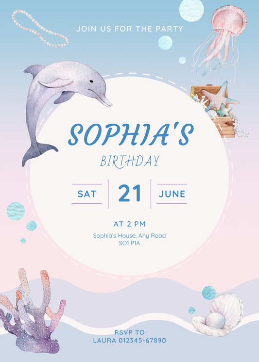 Personalised Sea Theme Birthday Party Invitation A6 - LB Prints