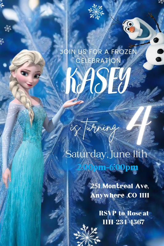 Personalised Frozen Theme Birthday Party Invitation A6