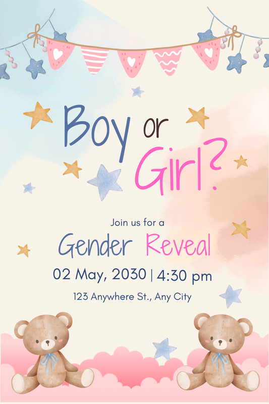 Personalised Pink & Blue Gender Reveal Invitation A6
