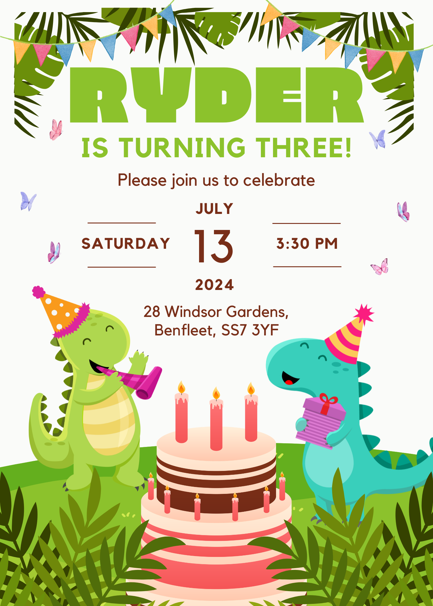 Personalised Dinosaur Theme Birthday Party Invitation A6 - LB Prints