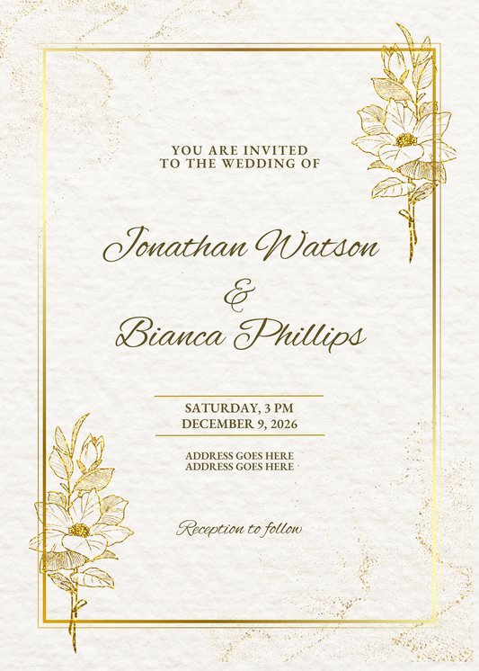 Personalised Gold Wedding Invitation A6 - LB Prints