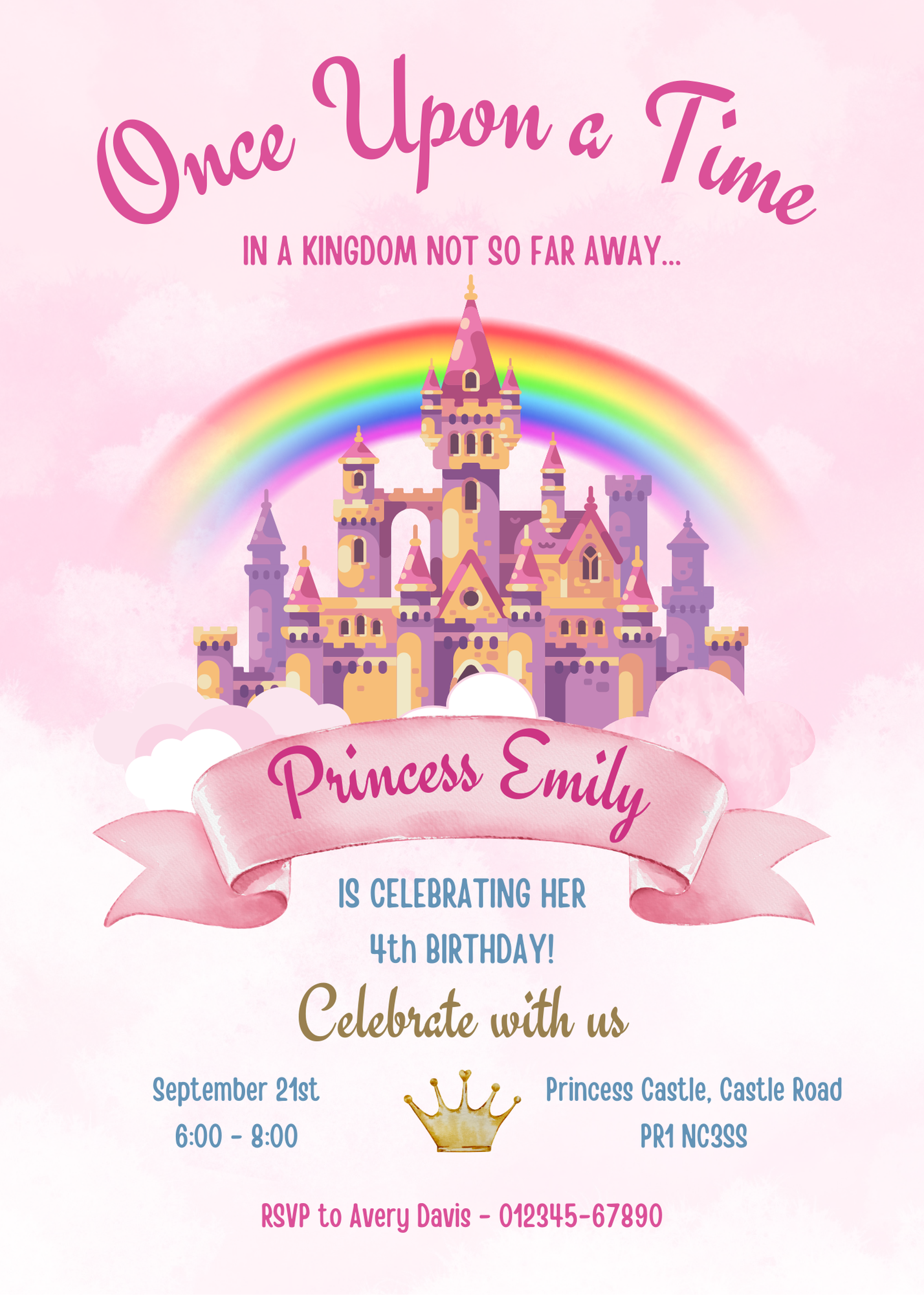 Personalised Princess Theme Birthday Party Invitation A6 - LB Prints