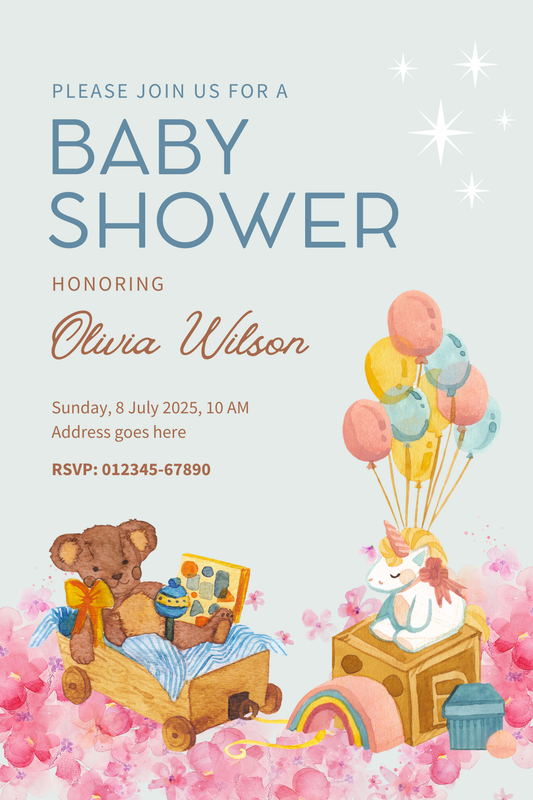 Personalised Pink Teddy Baby Shower Invitation A6