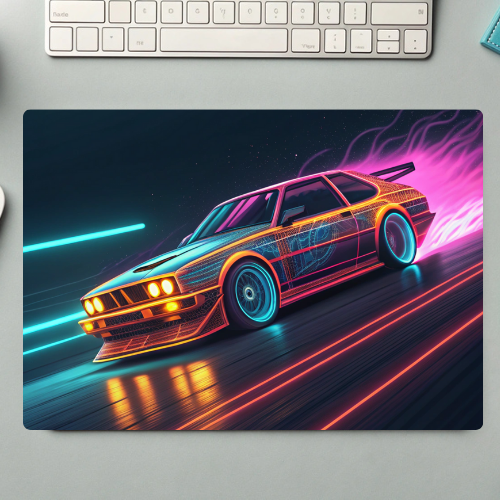 Rectangle Mouse Pad - Neon Racing Car - LB Prints