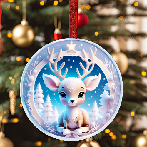 Round Baby Reindeer Christmas Decoration - LB Prints