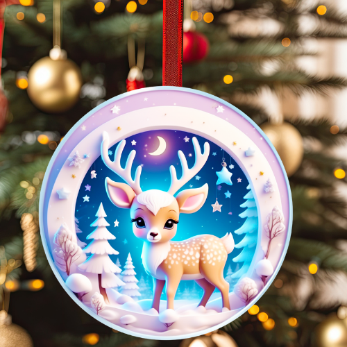 Round Cute Reindeer Christmas Decoration - LB Prints