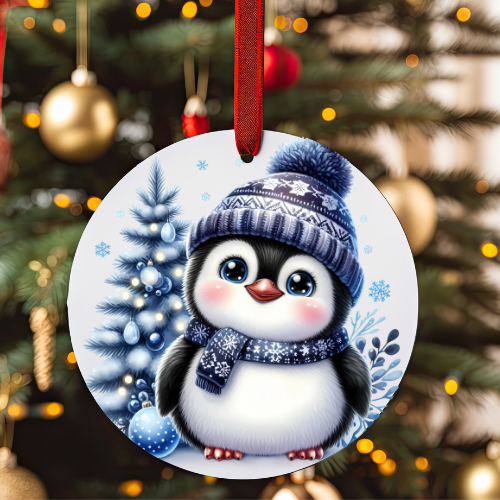 Round Penguin Christmas Decoration - LB Prints