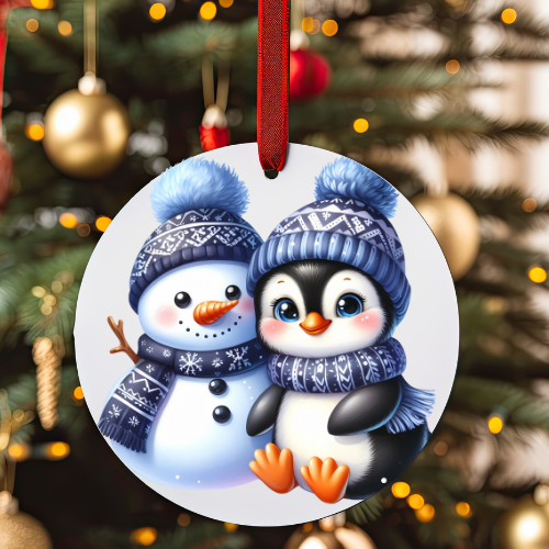 Round Penguin & Snowman Christmas Decoration - LB Prints