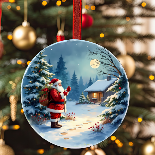 Round Santa Christmas Decoration - LB Prints