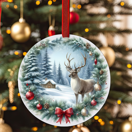 Round Stag Christmas Decoration - LB Prints
