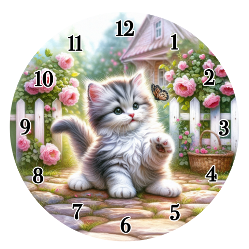 Kitten Glass Clock 30cm - LB Prints
