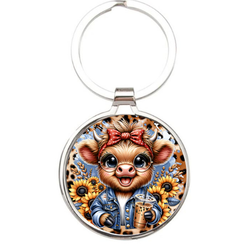 Metal Highland Cow Denim Keyring - LB Prints