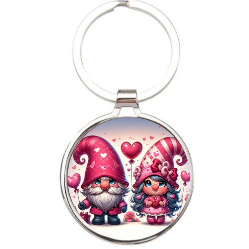 Metal Valentine Gnome Couple Keyring - LB Prints