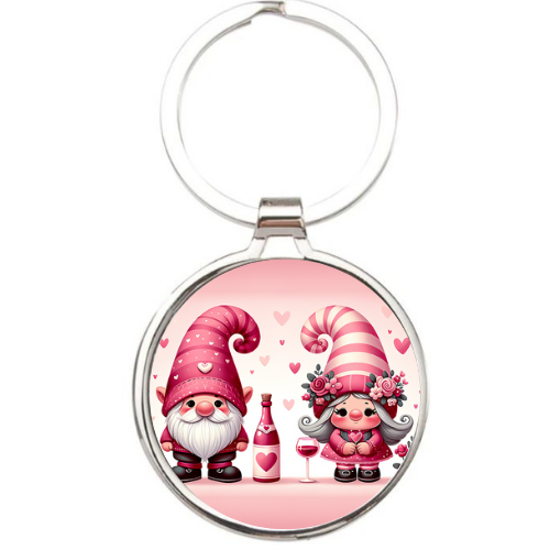 Metal Valentine Pink Gnome  Keyring - LB Prints