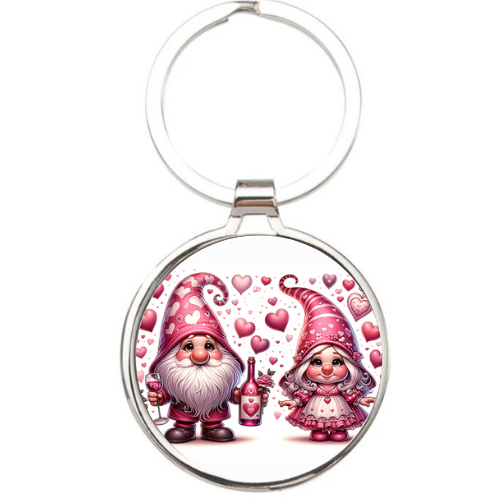 Metal Valentine Pink Gnome Love Keyring - LB Prints