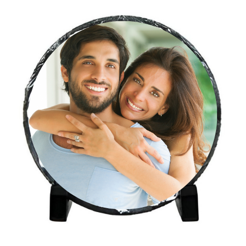 Personalised Round Rock Slate Photo 15cm x 15cm - LB Prints