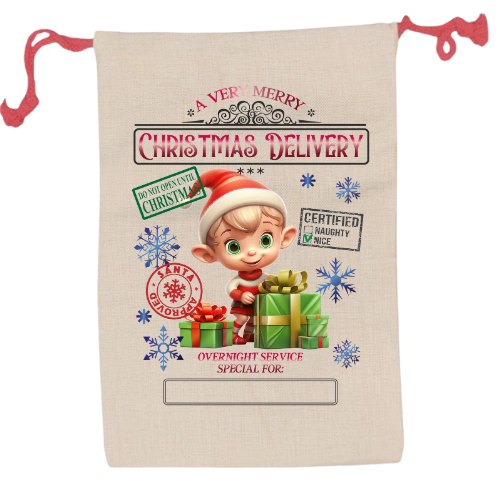 Personalised Santa Sack Elf Boy Large - LB Prints