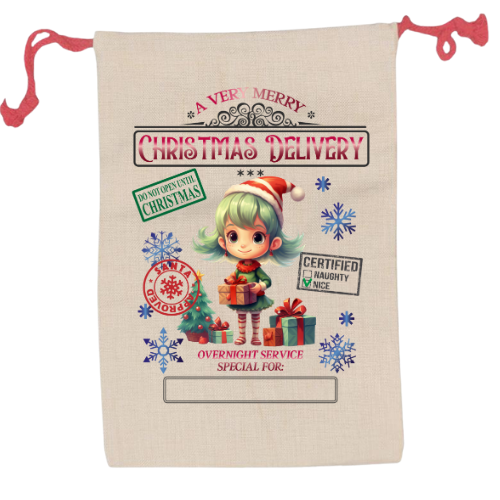 Personalised Santa Sack Elf Girl Large - LB Prints