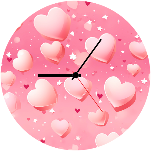 Pink Hearts Glass Clock 30cm - LB Prints