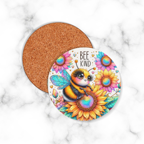 4 x Bee Kind Round Coasters - LB Prints