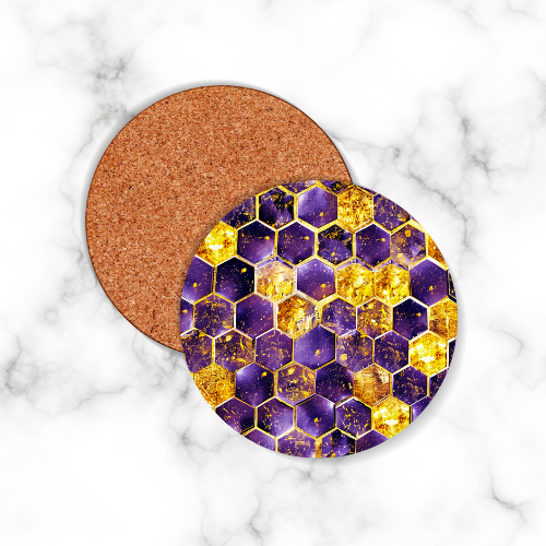 4 x Bee Pattern Round Coasters - LB Prints