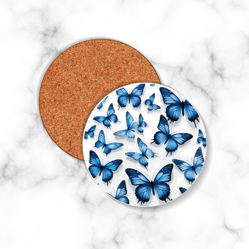 4 x Blue Butterfly Round Coasters - LB Prints