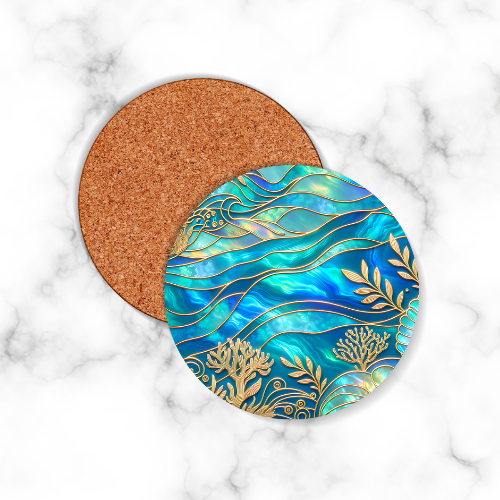 4 x Blue Ocean Round Coasters - LB Prints