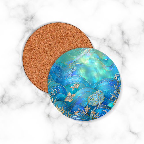 4 x Blue Ocean Round Coasters - LB Prints