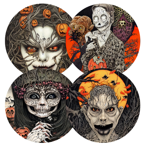 4 x Creepy Halloween Round Coasters - LB Prints