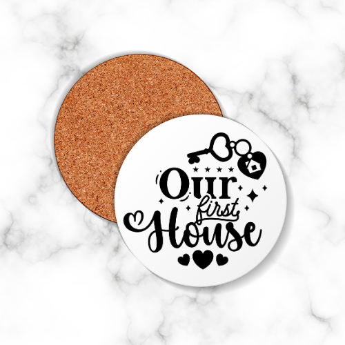 4 x First House Round Coasters - LB Prints