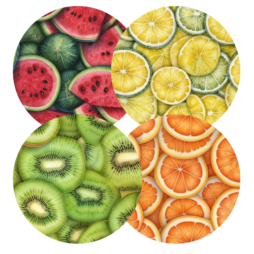 4 x Fruit Round Coasters - LB Prints
