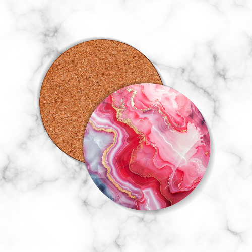 4 x Pink Marble Effect Round Coasters - LB Prints
