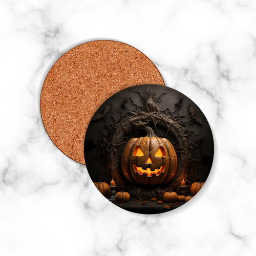 4 x Pumpkin Black Round Coasters - LB Prints