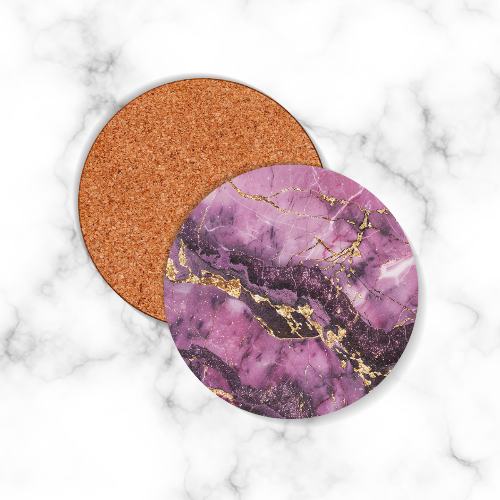 4 x Purple Marble Effect Round Coaster - LB Prints