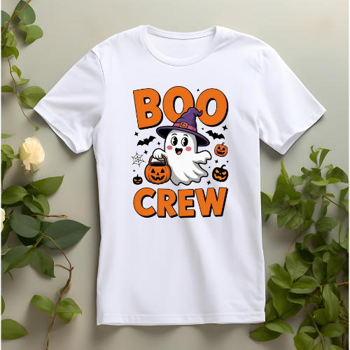 Mens White Boo Crew T-Shirt - LB Prints
