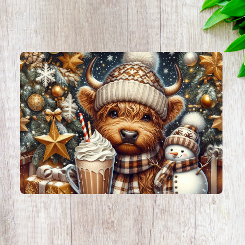 Glass Chopping Board - Christmas Highland Cow - LB Prints