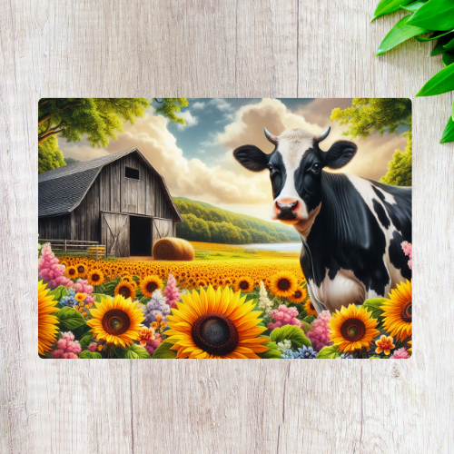Glass Chopping Board - Cow & Barn - LB Prints