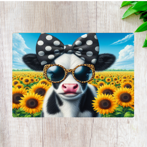 Glass Chopping Board - Cow Sunflower Field - LB Prints