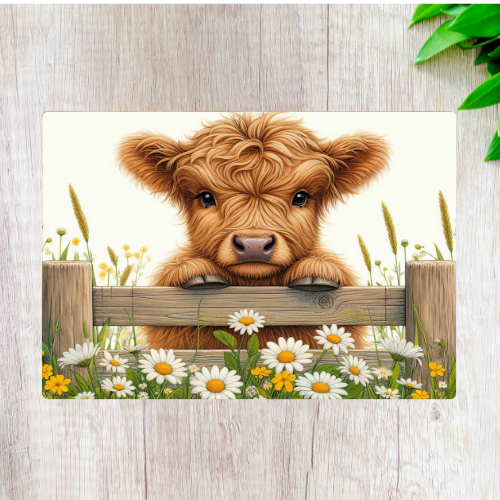 Glass Chopping Board - Highland Cow Fence - LB Prints
