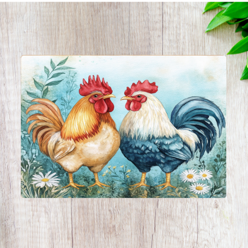 Glass Chopping Board - Rooster - LB Prints