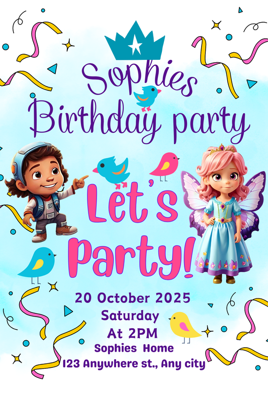 Personalised Magical Fairy Theme Birthday Party Invitation A6
